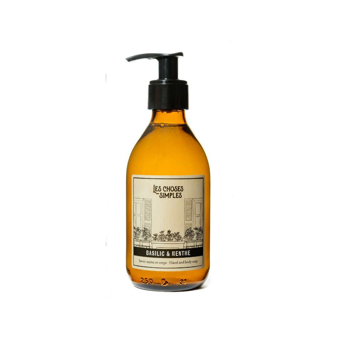 "Basil & Mint" Liquid Soap (250ml, glass).