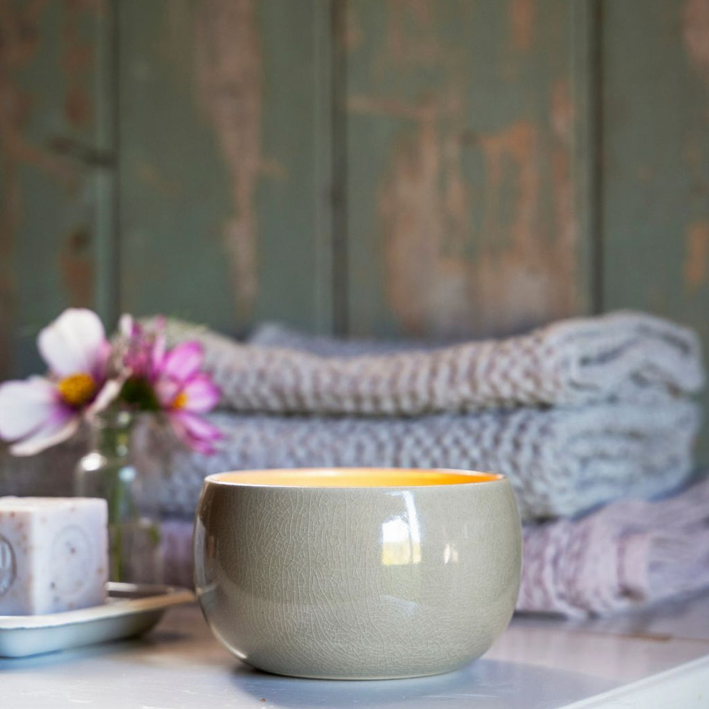 Ceramic Candle Glazed Linen - Basil & Mint